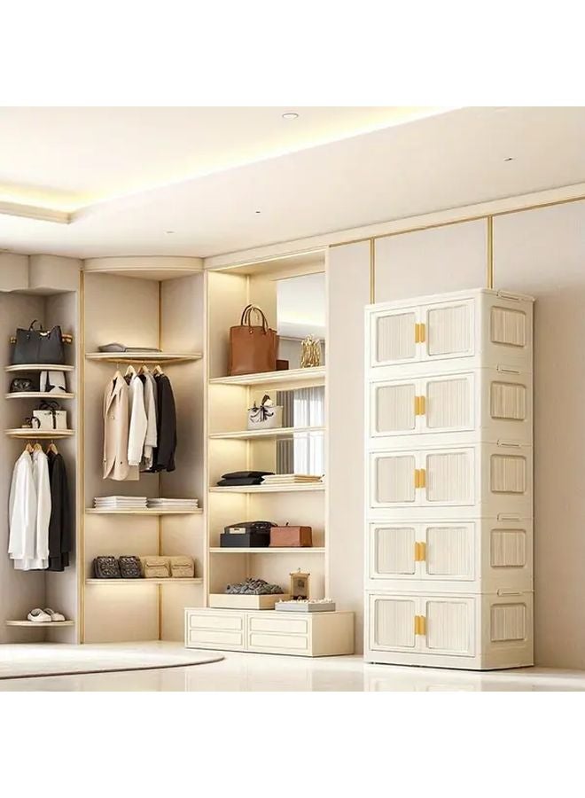Cream 3 Floor Stackable Foldable Plastic Storage Trunks Organizer For Shoes Books Linens - Image 2