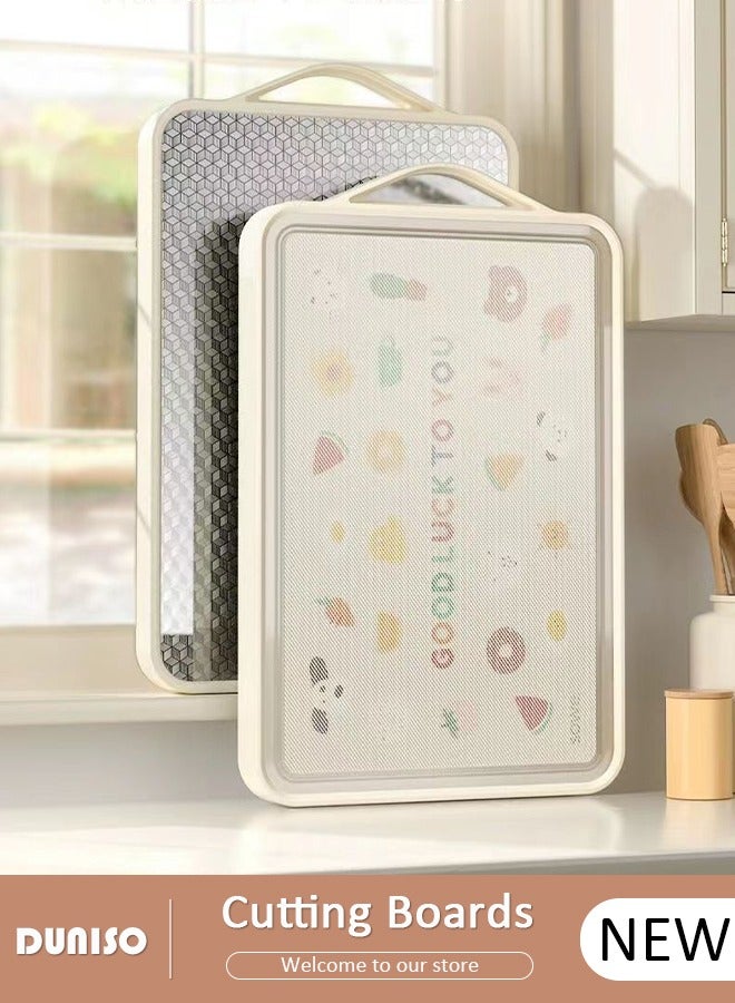 DUNISO Stainless Steel Cutting Boards, Double Sided Cutting Boards for Kitchen, Eco-Friendly Rubber Edge Non-slip Stainless Chopping Board, Large Double-Side Using Cutting Board  with Handle,for Fruit and Meat - Image 1