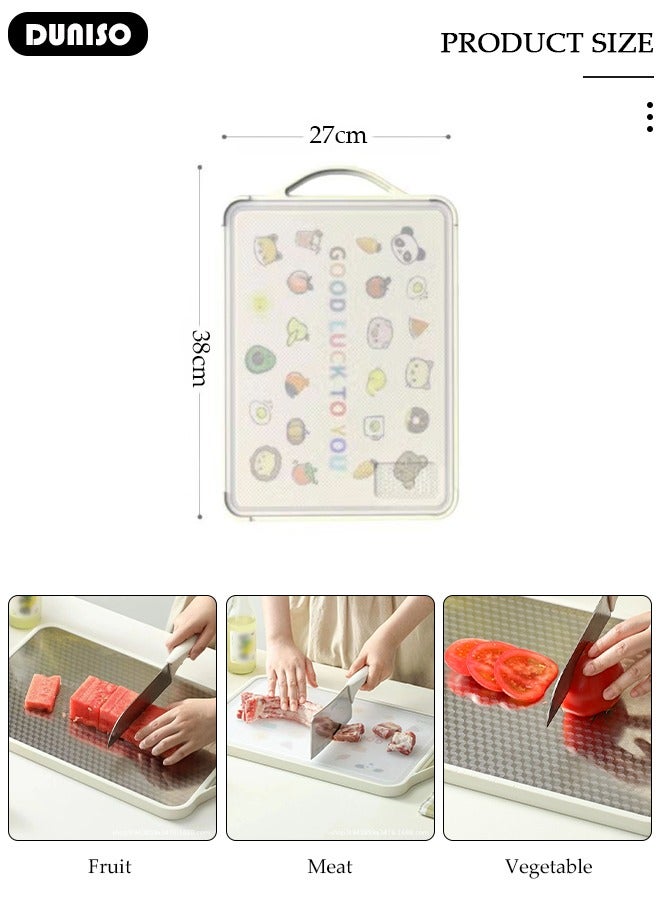 DUNISO Stainless Steel Cutting Boards, Double Sided Cutting Boards for Kitchen, Eco-Friendly Rubber Edge Non-slip Stainless Chopping Board, Large Double-Side Using Cutting Board  with Handle,for Fruit and Meat - Image 2