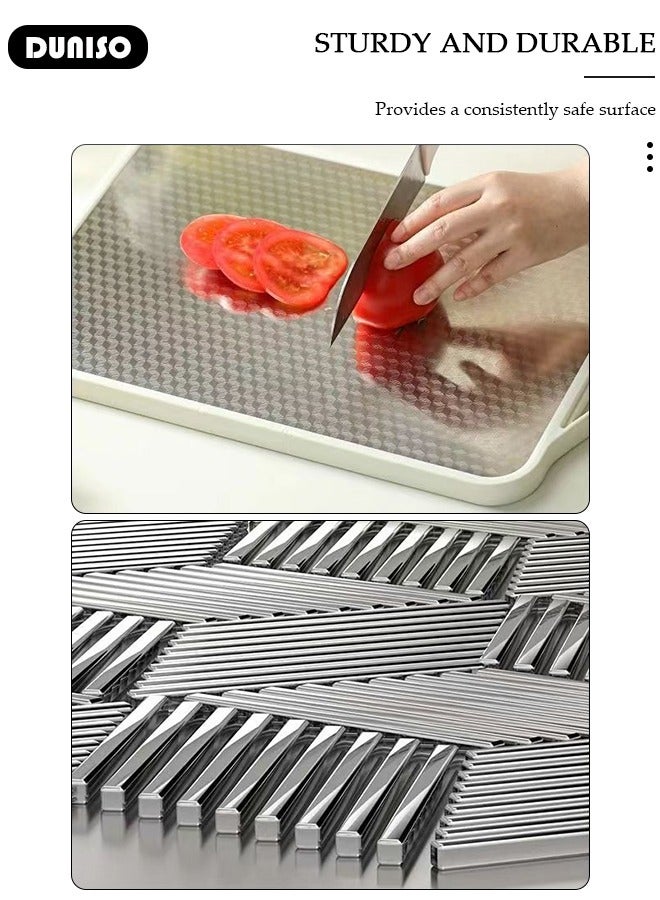 DUNISO Stainless Steel Cutting Boards, Double Sided Cutting Boards for Kitchen, Eco-Friendly Rubber Edge Non-slip Stainless Chopping Board, Large Double-Side Using Cutting Board  with Handle,for Fruit and Meat - Image 3