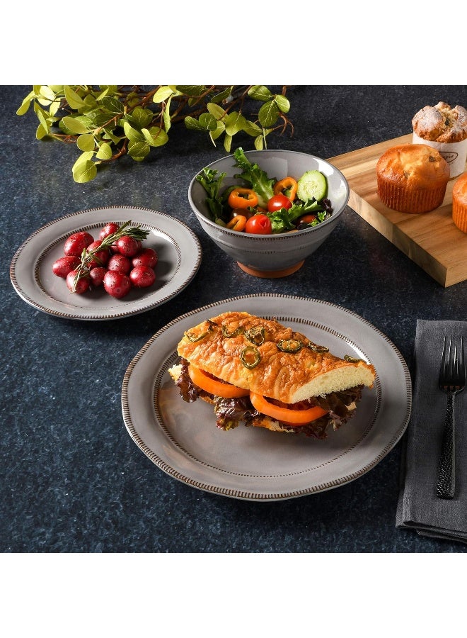Gibson Elite Terranea Round Reactive Glaze Terra Cotta Dinnerware Set Service for Four 12pcs Grey - Image 4