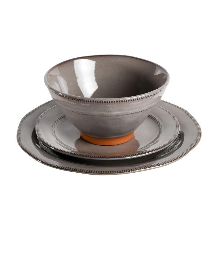 Gibson Elite Terranea Round Reactive Glaze Terra Cotta Dinnerware Set Service for Four 12pcs Grey - Image 3