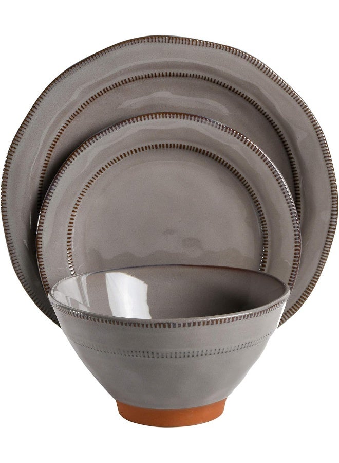 Gibson Elite Terranea Round Reactive Glaze Terra Cotta Dinnerware Set Service for Four 12pcs Grey - Image 2