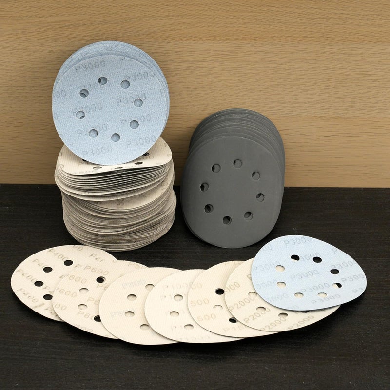 Rvetol 100 Pcs 5 Inch Sanding Discs Hook & Loop 8 Holes Wet Dry Sandpaper 180 240 320 400 600 800 1000 1500 2000 3000 Assortment Grits Silicon Carbide Orbital Sander Sand Paper for Wood Automotive Metal - Image 5