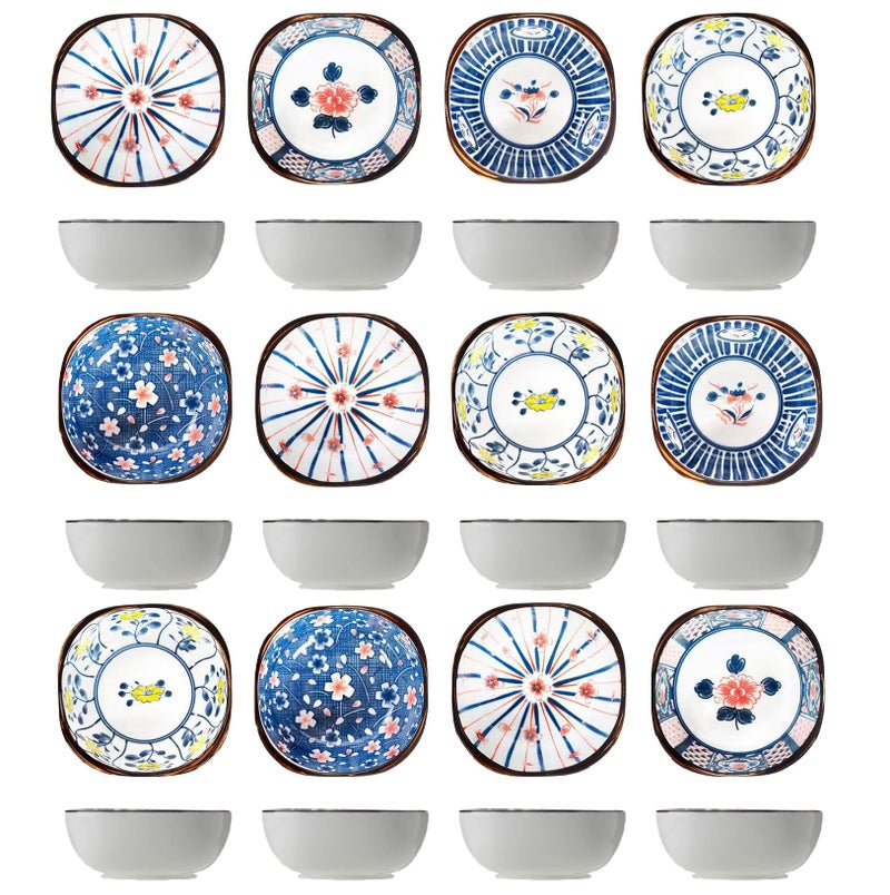 FS COOL 200ml Ceramic Dipping Bowls Mini Spice Bowls Porcelain Dessert Bowls Side Dishes (Random Pattern, Set of 12) - Image 1