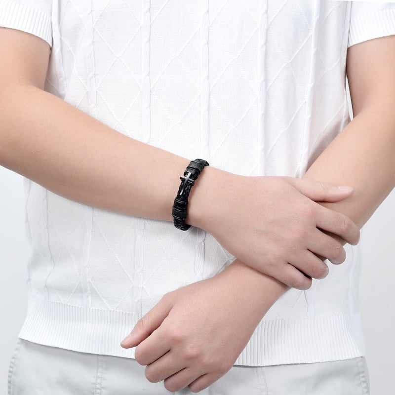 Minicremation Cross Cremation Jewelry Urn Bracelet for Ashes Genuine Leather for Women Men Keepsake Memorial Cuff Bangle Braided Wristband Bracelet for Men (Black-A, 22cm/8.66") - Image 4