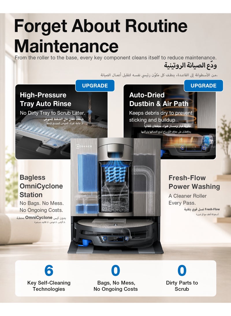 إيكوفاكس ECOVACS DEEBOT X12S OMNICYCLONE Robot Vacuum & Mop with OZMO Roller 3.0， Self-Washing Roller Mop, FocusJet Pre-Spray, BLAST Suction, Carpet Shield, ZeroTangle 4.0, PowerBoost, Bagless Station 3.5 L 110 W DEEBOT X12S OmniCyclone gold - Image 5