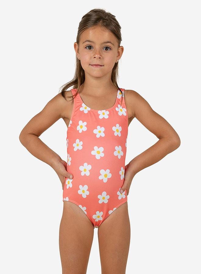 DECATHLON Baby Girls' 1-Piece Swimsuit waffle texture Flower print - Image 1