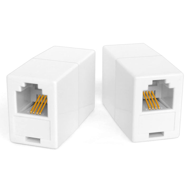 NECABLES موصل خط الهاتف RJ11 2Pack محول كابل الهاتف RJ11 6P4C أنثوي إلى أنثوي للهاتف الأرضي والفاكس أبيض - Image 4
