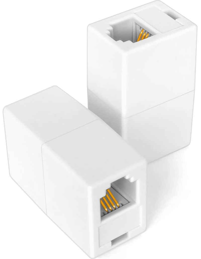 NECABLES موصل خط الهاتف RJ11 2Pack محول كابل الهاتف RJ11 6P4C أنثوي إلى أنثوي للهاتف الأرضي والفاكس أبيض - Image 1