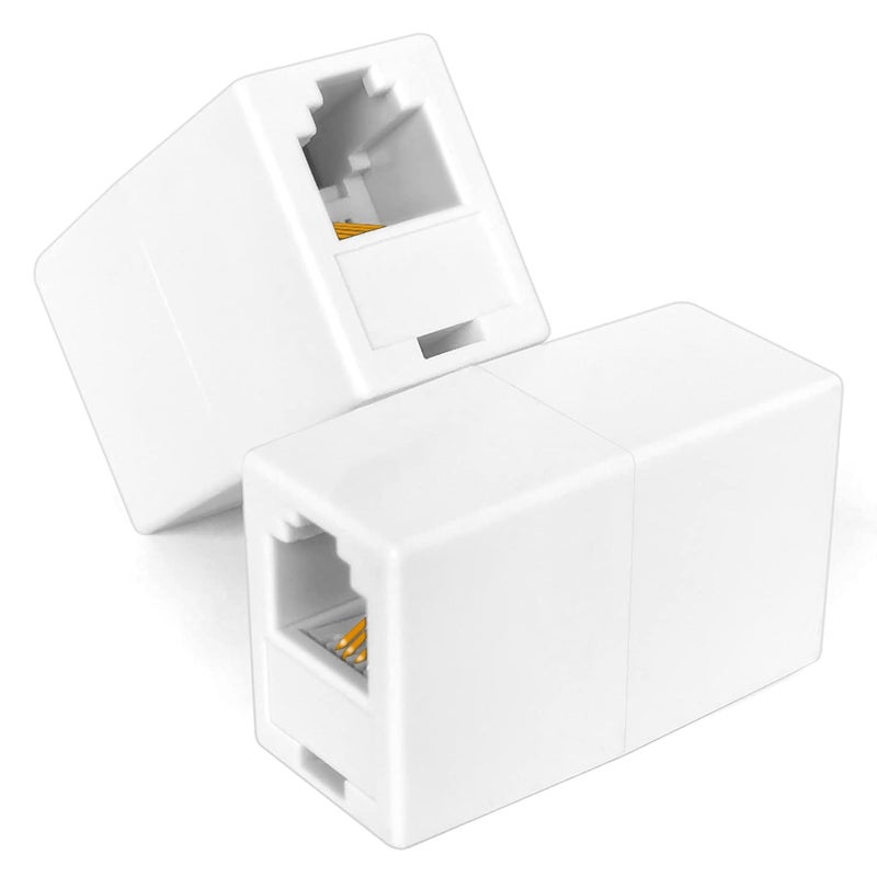 NECABLES موصل خط الهاتف RJ11 2Pack محول كابل الهاتف RJ11 6P4C أنثوي إلى أنثوي للهاتف الأرضي والفاكس أبيض - Image 2
