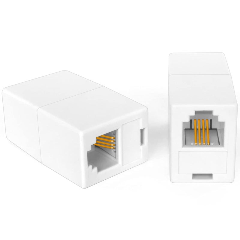 NECABLES موصل خط الهاتف RJ11 2Pack محول كابل الهاتف RJ11 6P4C أنثوي إلى أنثوي للهاتف الأرضي والفاكس أبيض - Image 3