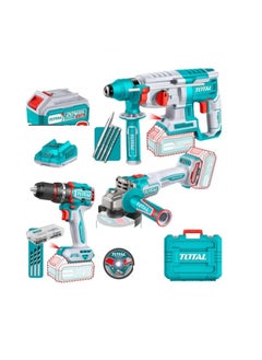 TOTAL Total Cordless 3-Piece Combo Kit 20V - Impact Drill, Angle Grinder & Rotary Hammer with Brushless Motors, LED Work Light & 47 Accessories for Home & Professional Use  - Image 2