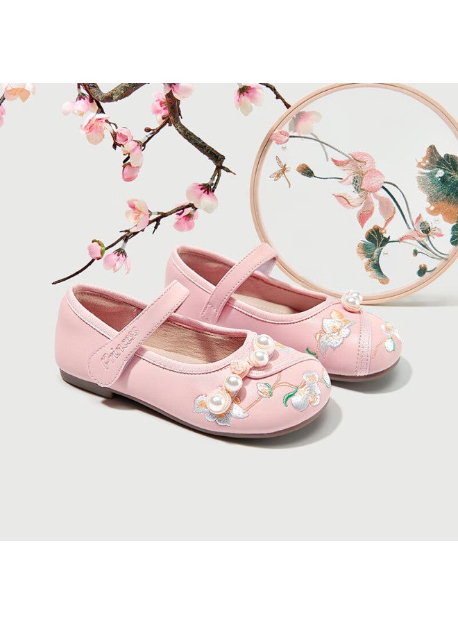 Disney Girls' Spring And Autumn Single-layer Fashion Leather Shoes Chinese Style Embroidered Shoes Hanfu Shoes Dp22328 Pink Size 33 - Image 1