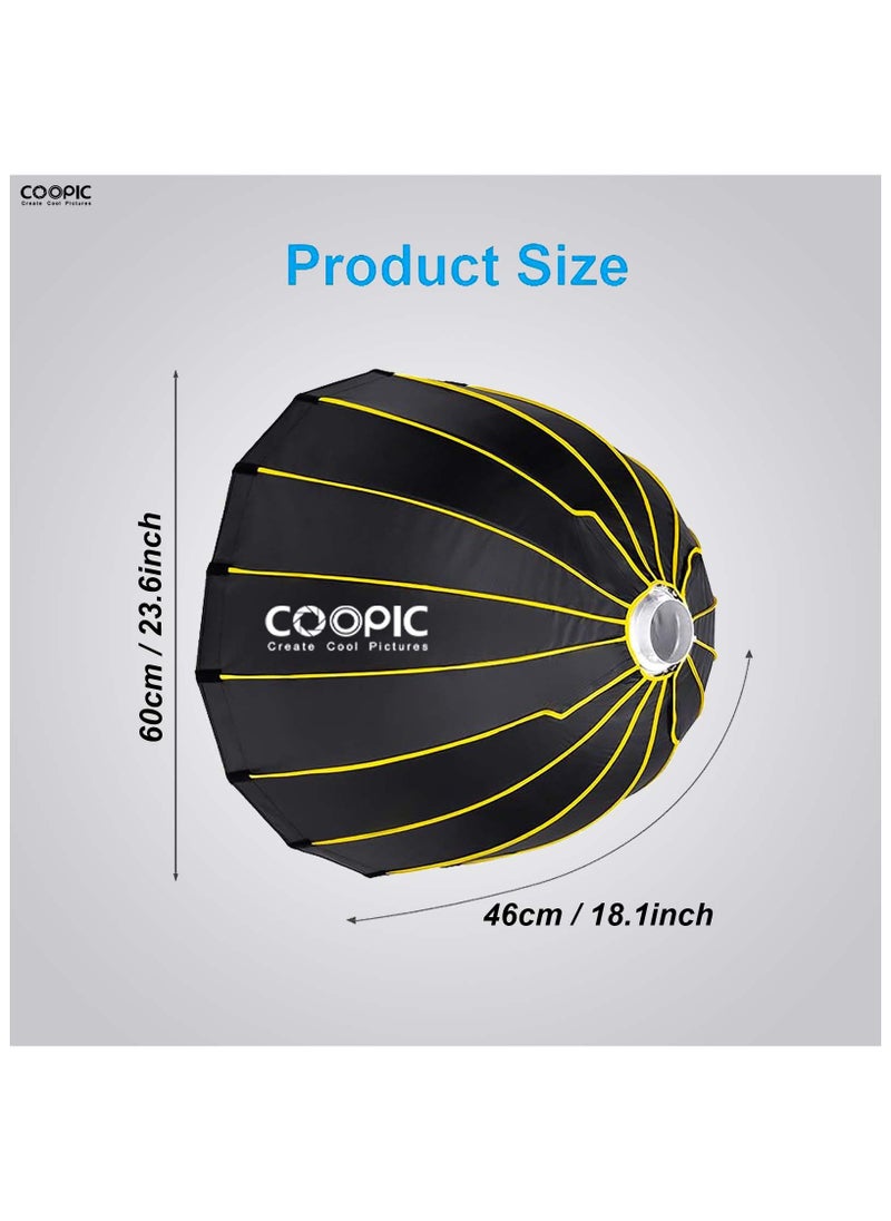 Coopic - COOPIC CS-60 Portable Hexagonal Softbox Size 23.6inch / 60cm with Soft Cloth and Honey Comb Umbrella Design Silver Reflector Soft Box for Speedlite Studio Flash Photography Light - Image 1