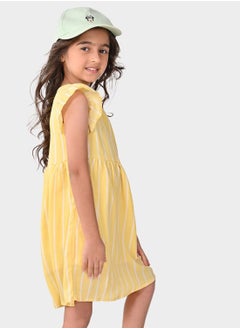 Bonkids Regular Fit Printed Yellow Cotton Dresses For Girls Round Neck Flat Collar Pull On 100 % Cotton  - Image 3
