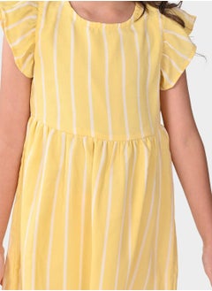Bonkids Regular Fit Printed Yellow Cotton Dresses For Girls Round Neck Flat Collar Pull On 100 % Cotton  - Image 2
