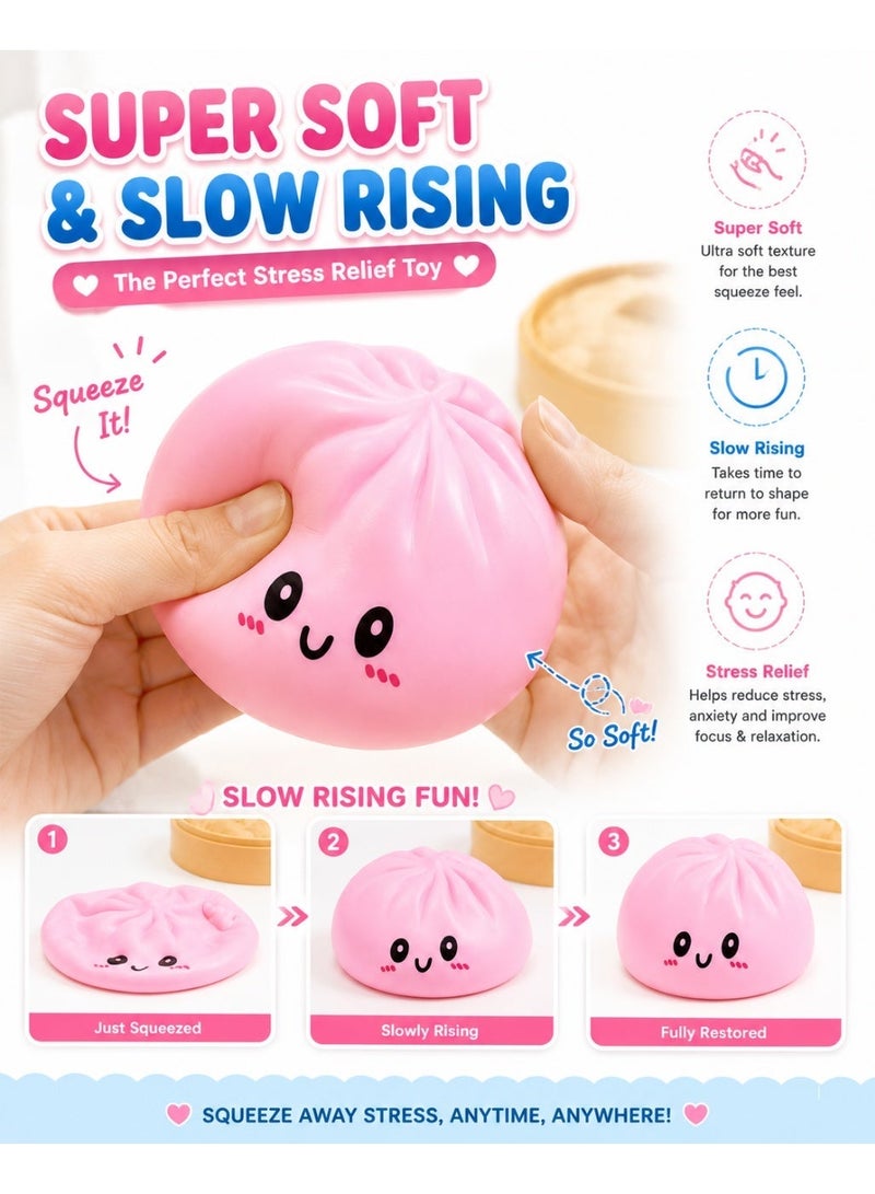 Eworld Dumpling Squishy Toy Set - Soft Slow Rise Sensory Squeeze Fidget Toy for Stress Relief & Relaxation for Kids & Adults, 2 Pieces Blue & Pink - Image 4