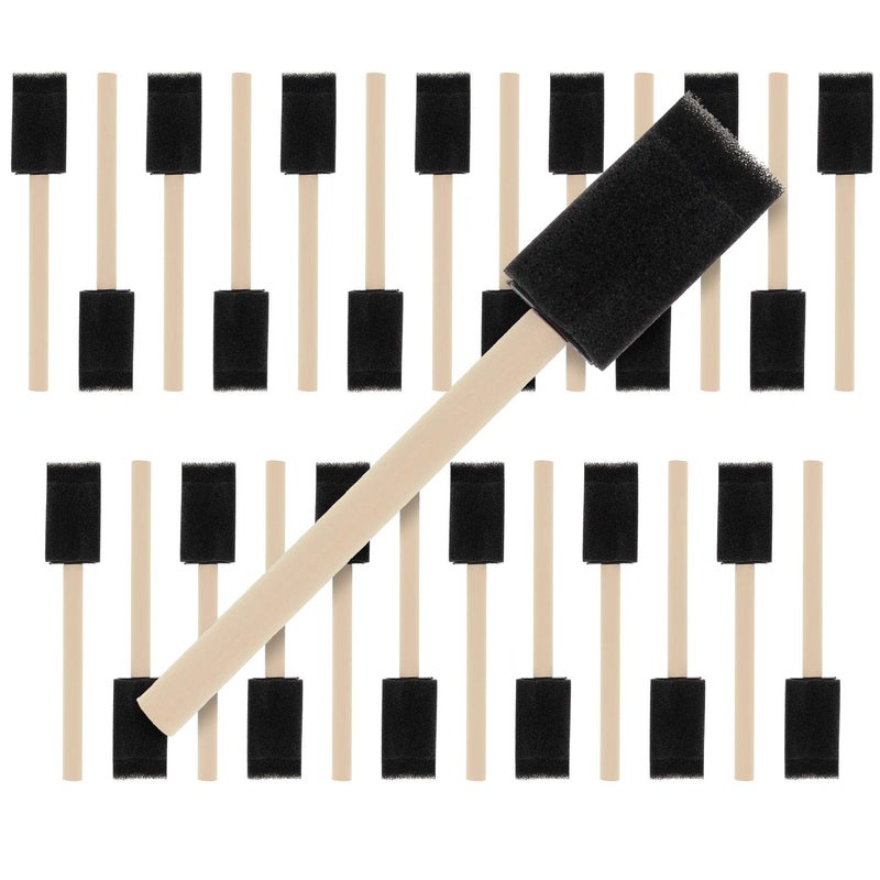 US Art Supply 1 inch Foam Sponge Wood Handle Paint Brush Set Value Pack of 25 Lightweight Durable and Great for Acrylics Stains Varnishes Crafts Art