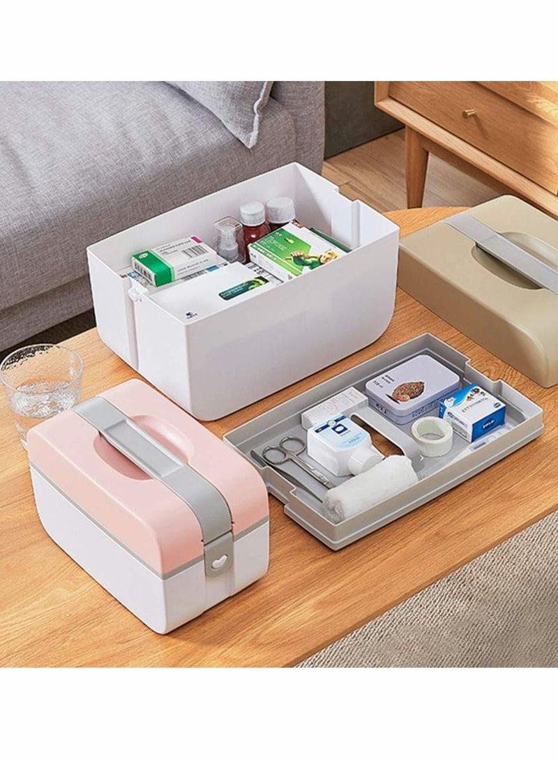 Excefore Medicine Storage Box, Cute Large-capacity Family Medicine Box Container with Buckle Lock Portable Medication Storage Organizer Double layer Plastic Cabinet Empty Home First Aid Box  - Image 3
