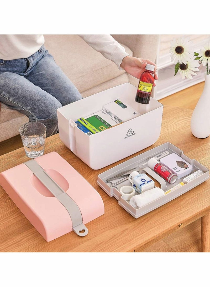 Excefore Medicine Storage Box, Cute Large-capacity Family Medicine Box Container with Buckle Lock Portable Medication Storage Organizer Double layer Plastic Cabinet Empty Home First Aid Box  - Image 4
