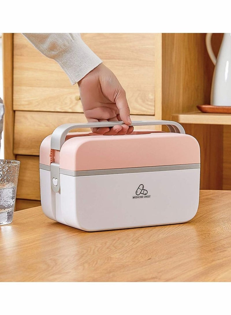 Excefore Medicine Storage Box, Cute Large-capacity Family Medicine Box Container with Buckle Lock Portable Medication Storage Organizer Double layer Plastic Cabinet Empty Home First Aid Box  - Image 2