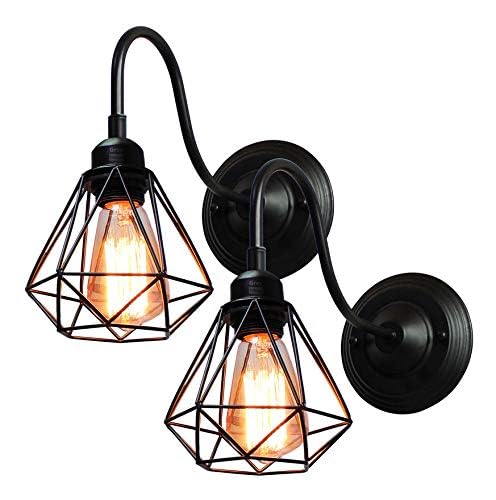 GreyWings Geometric Black Metal Wall Light – Modern Industrial Decorative Sconce, Living Room, Bedroom, Cafe, E27 Holder (Bulb not Included) Small Pack of 2 - Image 2
