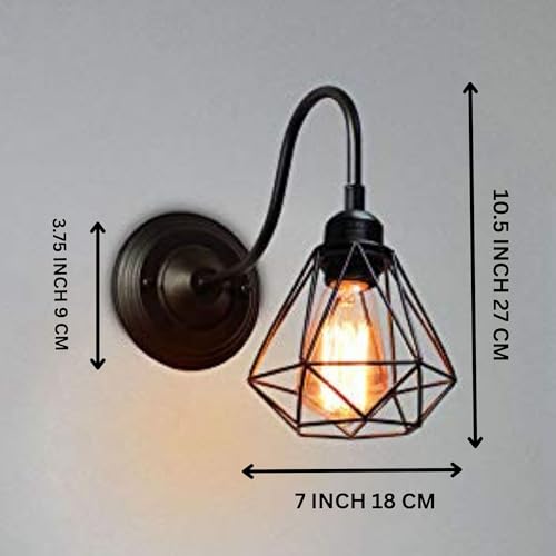GreyWings Geometric Black Metal Wall Light – Modern Industrial Decorative Sconce, Living Room, Bedroom, Cafe, E27 Holder (Bulb not Included) Small Pack of 2 - Image 3