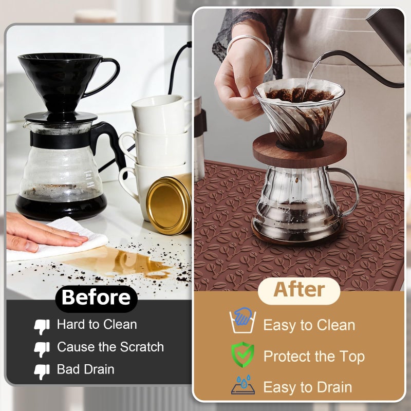 SEOIMU Coffee Bar Mat, 16"x12" Non-Slip Rubber Mats for Countertop, 3D Coffee-Bean Pattern Pad for CoffeeStation, Easy Clean Drip, Anti-Spill, Ideal Matt for Cocktail, Whiskey and Espresso - Image 2