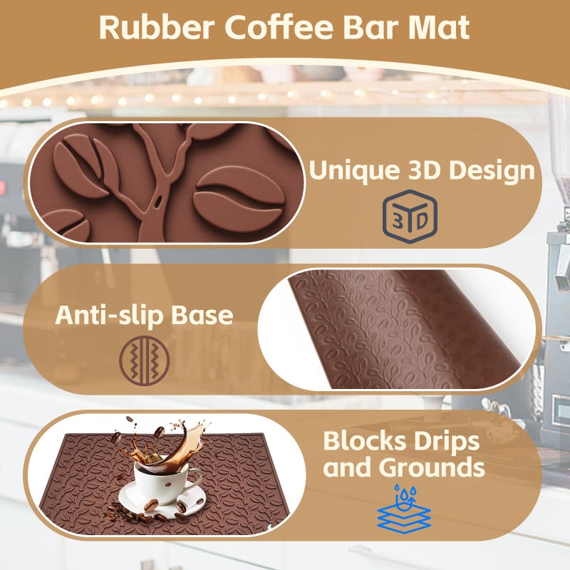 SEOIMU Coffee Bar Mat, 16"x12" Non-Slip Rubber Mats for Countertop, 3D Coffee-Bean Pattern Pad for CoffeeStation, Easy Clean Drip, Anti-Spill, Ideal Matt for Cocktail, Whiskey and Espresso - Image 3
