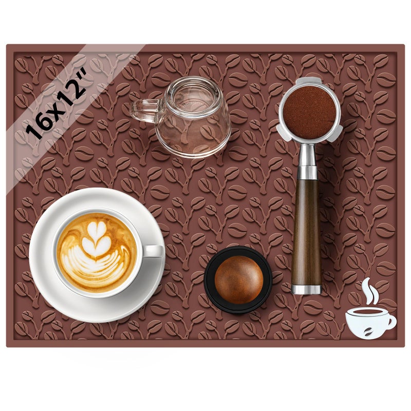 SEOIMU Coffee Bar Mat, 16"x12" Non-Slip Rubber Mats for Countertop, 3D Coffee-Bean Pattern Pad for CoffeeStation, Easy Clean Drip, Anti-Spill, Ideal Matt for Cocktail, Whiskey and Espresso - Image 1