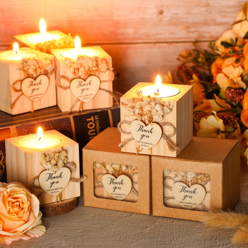 Jingmore 50 Sets Wedding Candles Favors Bridal Shower Thank You Gifts for Guest Rustic Wood Candle Holders Bulk Tealight Holder Baptism Favors Recuerdos para Boda(Light Brown) - Image 2