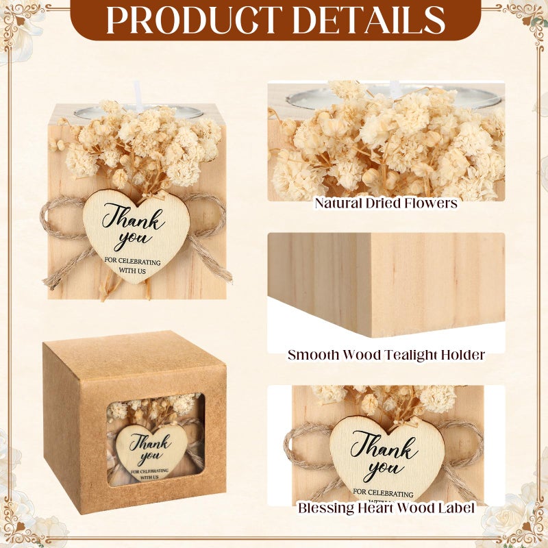 Jingmore 50 Sets Wedding Candles Favors Bridal Shower Thank You Gifts for Guest Rustic Wood Candle Holders Bulk Tealight Holder Baptism Favors Recuerdos para Boda(Light Brown) - Image 3