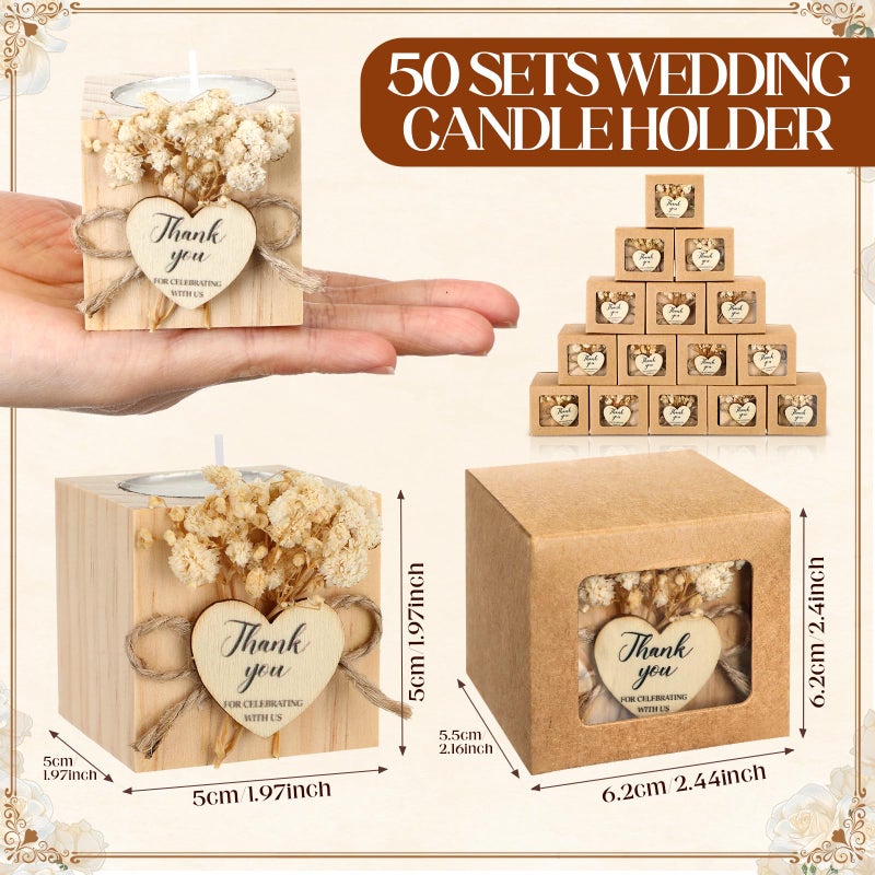 Jingmore 50 Sets Wedding Candles Favors Bridal Shower Thank You Gifts for Guest Rustic Wood Candle Holders Bulk Tealight Holder Baptism Favors Recuerdos para Boda(Light Brown) - Image 4