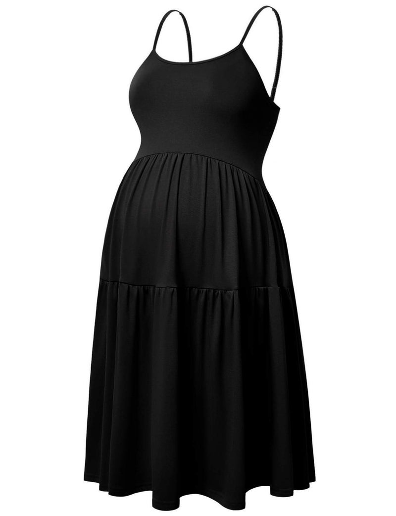 GINKANA Women's Sleeveless Maternity Dress Adjustable Strappy Summer Beach Swing Dress Casual Fit,Black,M - Image 1