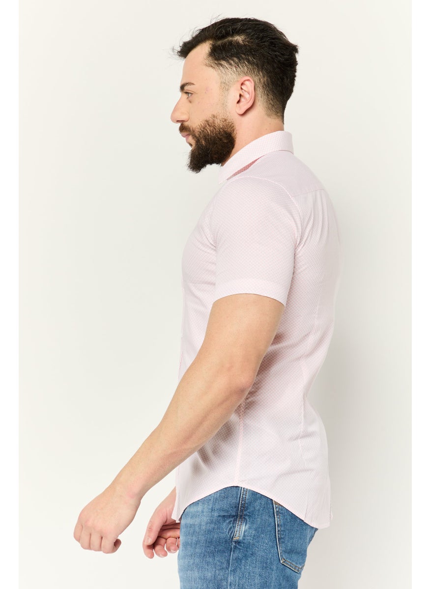 ESPRIT - Men Slim Fit Allover Print Short Sleeves Casual Shirt, Pink - Image 1