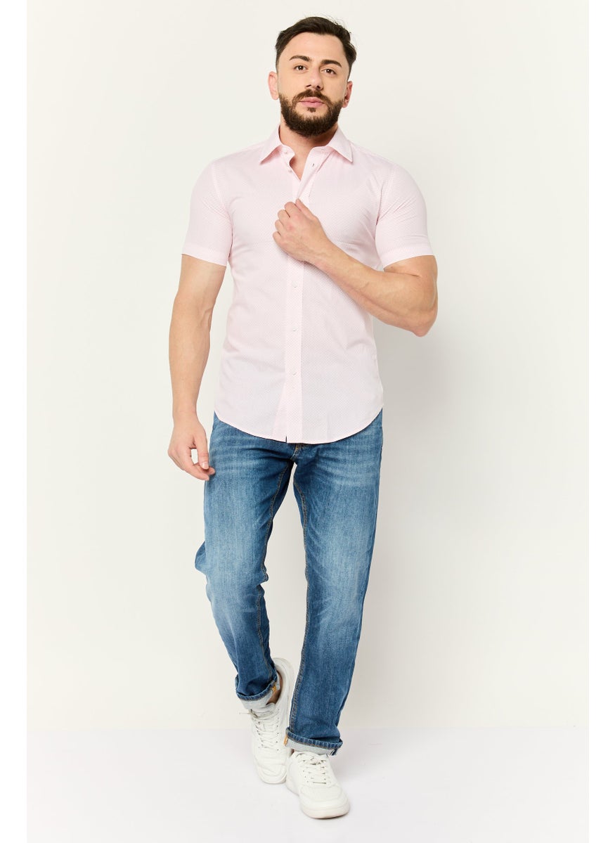 ESPRIT - Men Slim Fit Allover Print Short Sleeves Casual Shirt, Pink - Image 1