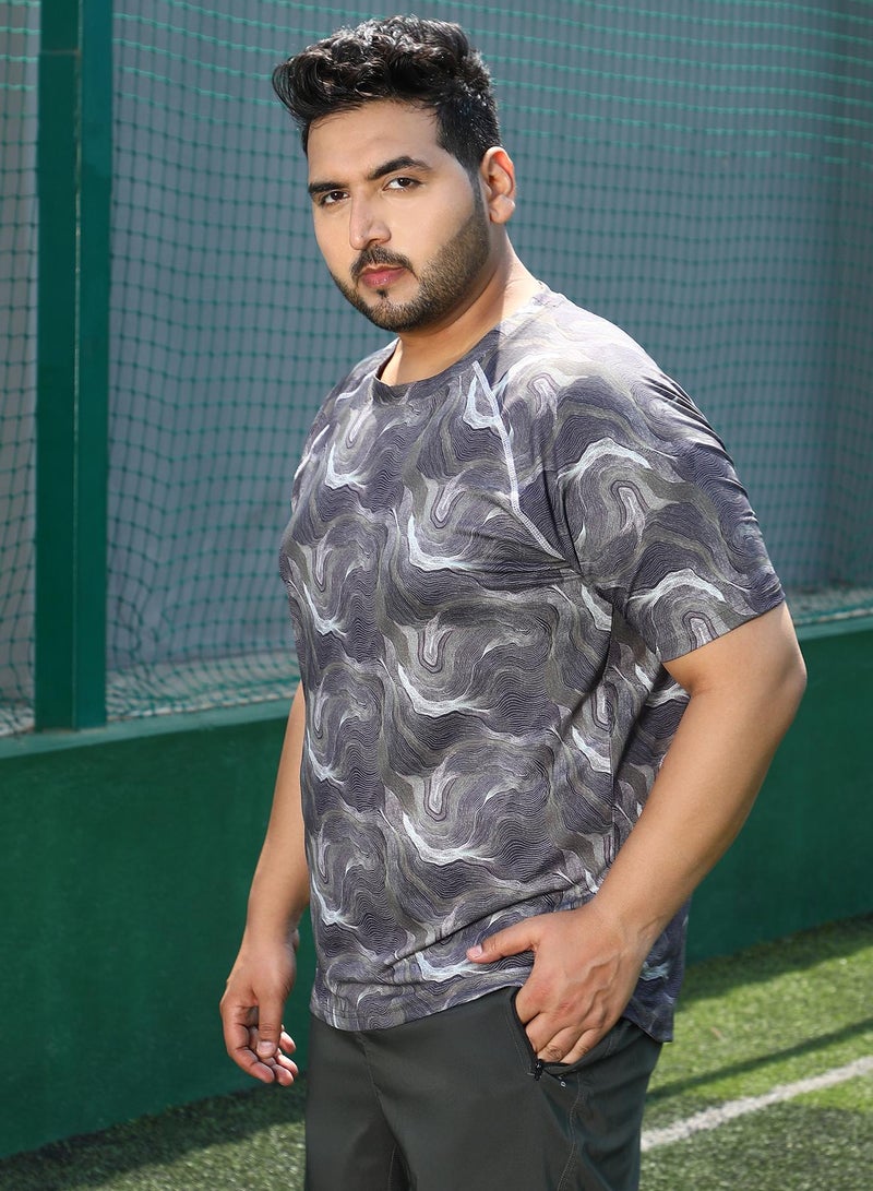 Instafab Plus Men's Charcoal Black Flow-Lined Activewear T-Shirt - Image 3