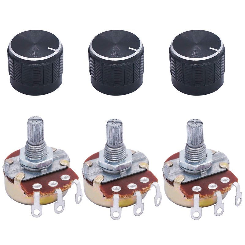 TWTADE / 3pcs wh138 1k ohm Potentiometer Single Turn Rotary Linear Variable Potentiometer +3pcs black Aluminum alloy knob - Image 1