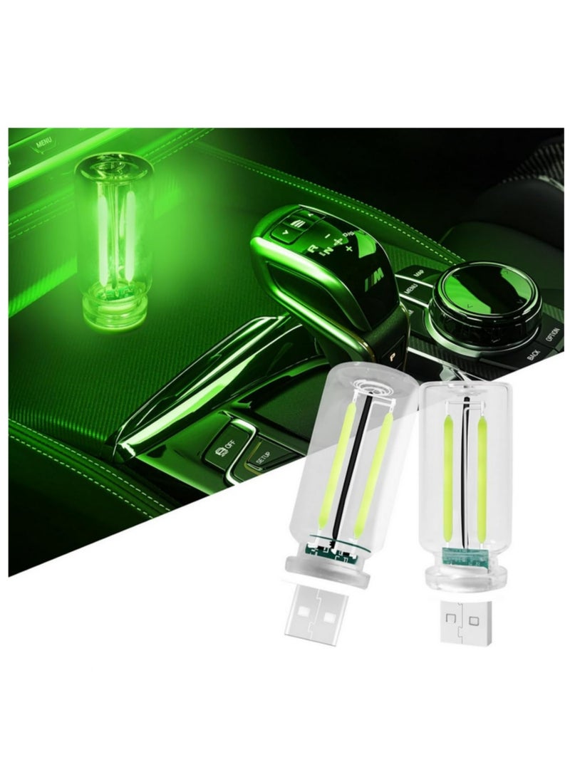 2 قطعة لمبة داخلية للسيارة USB، إضاءة ليلية باللمس، أجواء بتقنية خيوط LED متوهجة، للحفلات والغرف والسيارة - لون أخضر. - Image 2