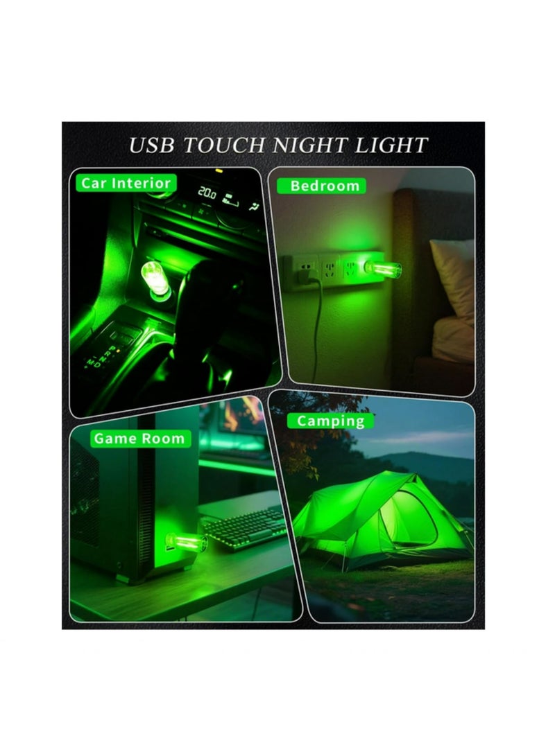 2 قطعة لمبة داخلية للسيارة USB، إضاءة ليلية باللمس، أجواء بتقنية خيوط LED متوهجة، للحفلات والغرف والسيارة - لون أخضر. - Image 3