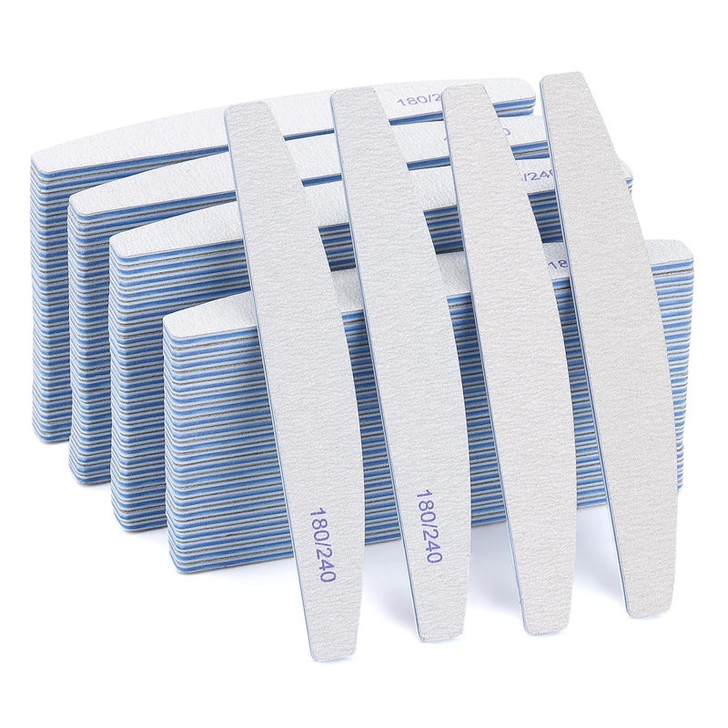 BTYMS 100 Pieces 180/240 Grit Nail Files for Natural Nails, Nail Buffers Double Sided Emery Boards - Image 1