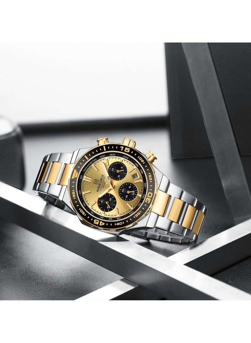 Luxury Stainless Steel Chronograph Watch for Men with Multifunctional Dial and Water Resistant Design