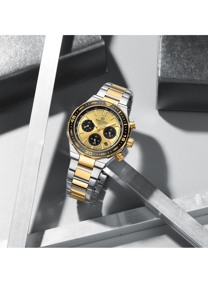 Luxury Stainless Steel Chronograph Watch for Men with Multifunctional Dial and Water Resistant Design