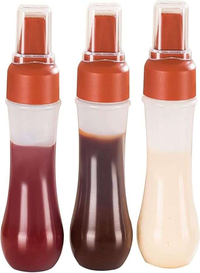 Spaceshoop 3Pcs 5-hole Sauce Squeeze Bottles with Lid, 9.5oz/280ml Plastic Condiment Bottles for Ketchup, BBQ Sauces, Salad Dressings