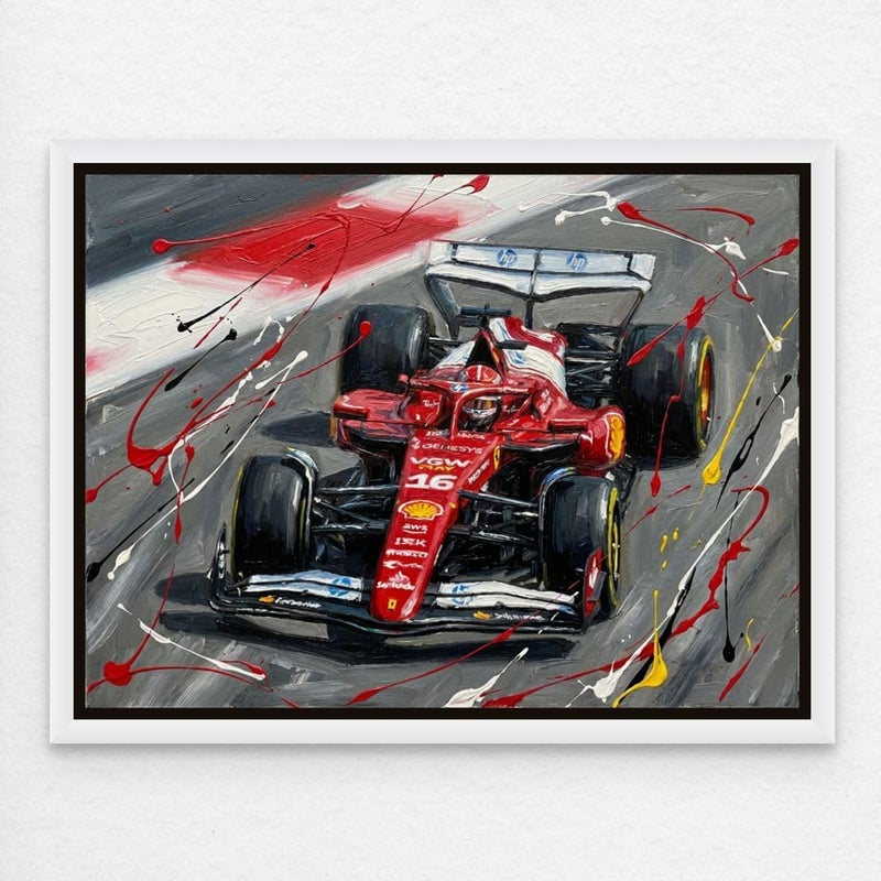 Art Decor Framed Canvas Landscape Print of Charles Leclerc Ferrari F1 Race Car Motorsport Wall Art for Home Living Room Bedroom Office - Image 1