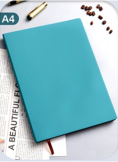 JSDUN A4 Notebook,Hardcover Compact Straight Grain Imitation Leather Simple Notepad,Class Notes Business Office Notebook,200 Pages Blue  - Image 1