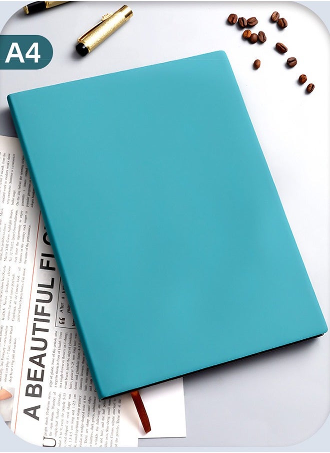 JSDUN - A4 Notebook,Hardcover Compact Straight Grain Imitation Leather Simple Notepad,Class Notes Business Office Notebook,200 Pages Blue - Image 1