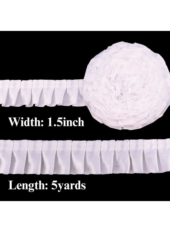 AIETSYEI White Ruffle Pleated Lace Trim Satin Ribbon Gather Ruffle Edge for Applique Sewing Crafts, Home Decoration - Image 2