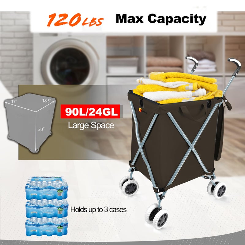 Wellmax WM99100 Series Folding Shopping Cart with Wheels, Grocery Cart with Removable Canvas with Cover, Lightweight Utility Cart for Groceries and Laundry - Holds up to 120 lbs (Black) - Image 2